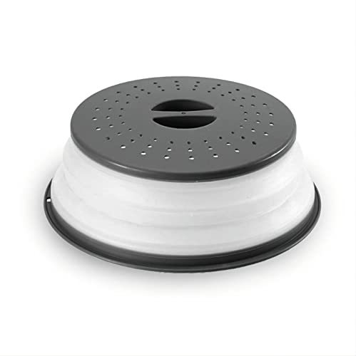 WENWELL Vented Collapsible Microwave Splatter Cover for Food,Kitchen Gadget dish bowl Plate Proof lid Can be Hung,Dishwasher-Safe,BPA-Free Silicone & Plastic,10.5 inchs,gray