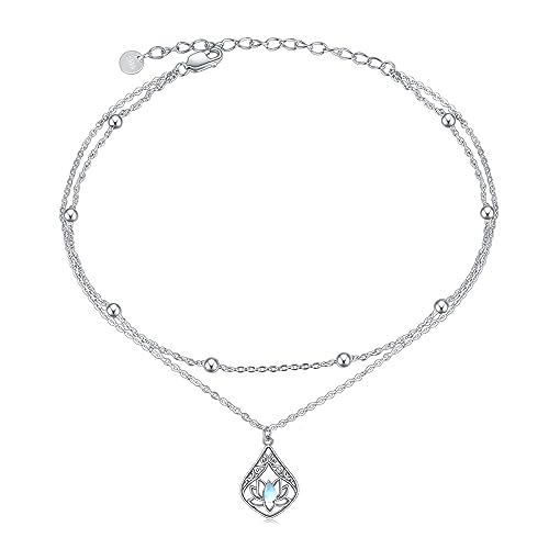 Image of POPLYKE 925 Sterling Silver Double Layered Chain Evil Eye Daisy Sunflower Butterfly Anklets for Women Holiday Beach Crystal Ankle Bracelet Dainty Evil Eye Jewelry