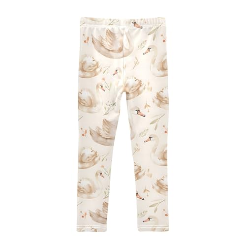 Swan and Golden Flower Girls Leggings Athletic Pants Tights Stretch Bottom2