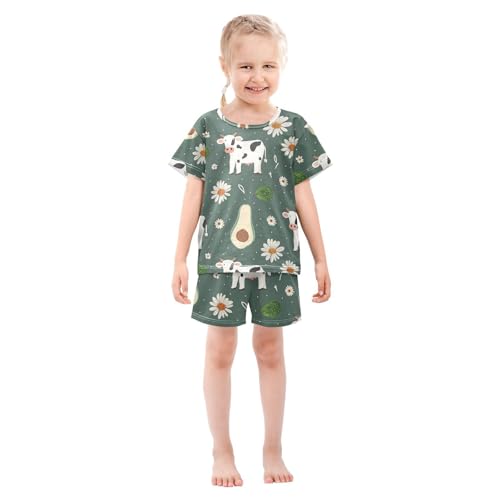ALAZA Cow Daisy Flower Avocado Pajamas Short Sleeve 2 Piece Sleepwear Top and Bottom Pajama Set Unisex3