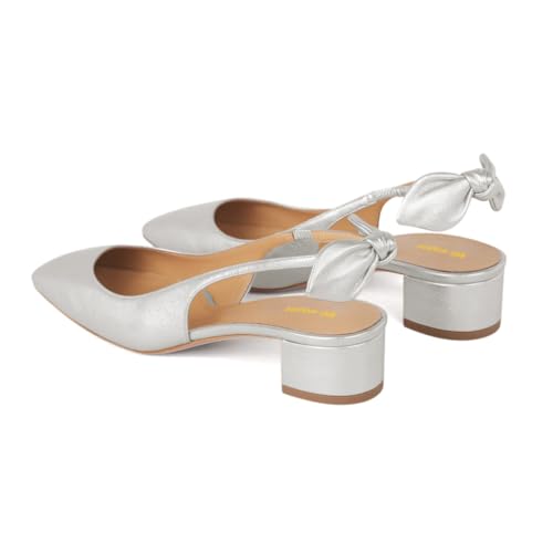 Women's Bowknots Elastic Strap Slingback Pumps Squared Toe Slip On Low Block Heels Wedding Ballroom Shoes Size 4-16 US4