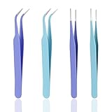 Wimpernpinzette, Geraden Gebogenen Spitzen Zange Wimpern Pinzette Niedlich Handwerk Pinzette Kit, Pinzettes Zur Verlängerung Falscher Wimpern Für Aufkleber Ihre Tägliche Schönheitsroutine Blau Violett