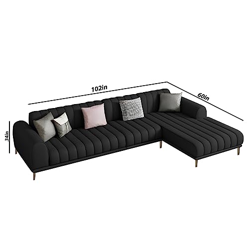 Image of Casaliving Herrick RHS 6 Seater L Shape Sofa Set with 2 Puffy for Living Room (Black) Premium Velvet Fabric Sofa