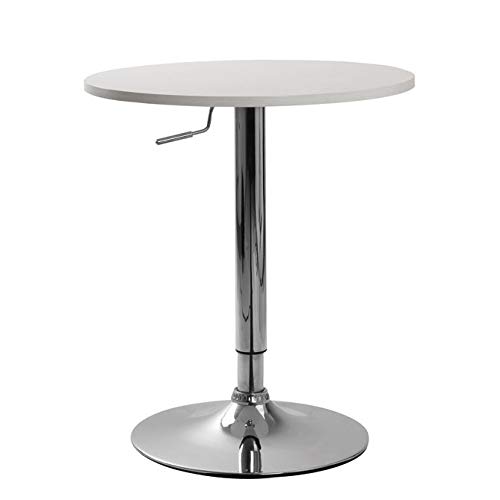 Roundhill Furniture Adjustable Height Wood And Chrome Metal Bar Table, White #TOP17