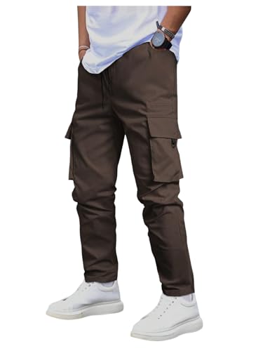 Floerns Men's Drawstring Waist Flap Pockets Cargo Pants Straight Leg Street Casual Pants