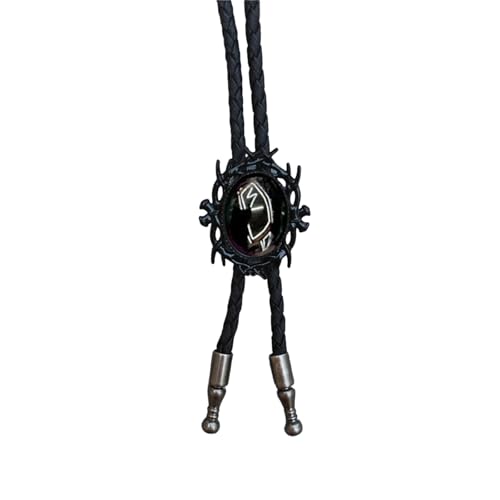 Collier bolotie en cuir noir et pierre, accessoire de cou masculin raffiné