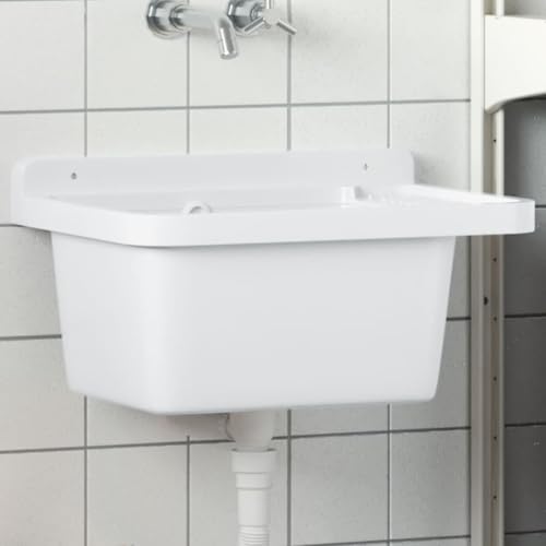 Fregadero de cocina empotrable para pared, color blanco, 50 x 35 x 24 cm, resina para lavandería, cuarto de baño