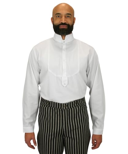 Historical Emporium Men's Stand Collar Convert. Stud/Cuff Cotton Dress Shirt, Victorian Edwardian Formal Reenactment