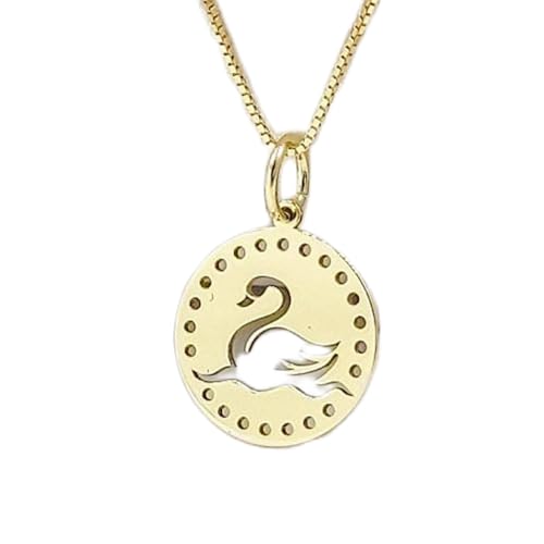 Chaîne de 45 cm et pendentif disque cygne argenté pour femme tendance