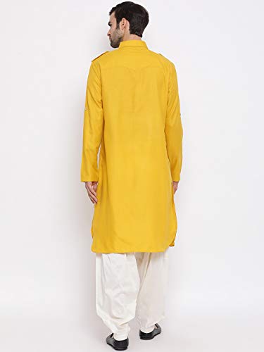 Image of VASTRAMAY Men's Cotton Blend Pathani Kurta Set || Stylish Pathani Style Kurta with Roll Up Sleeves and Relaxed Fit Patiala Salwar