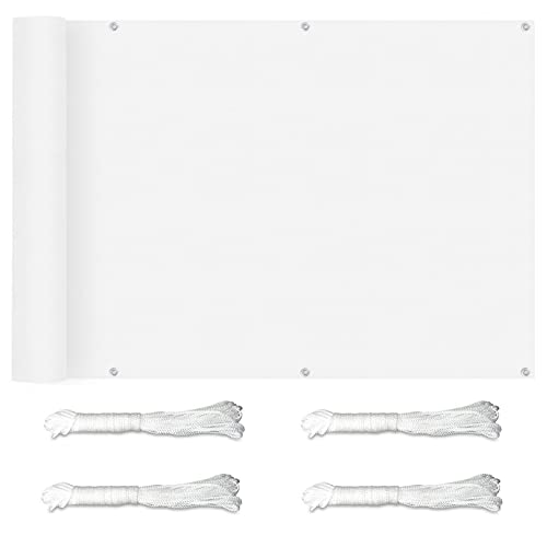 Privacy Shield Screen Cover 0.7x6.5m Fence Screen Garden Screen Sunshade HDPE Sun Protection with Eyelets and Cord and Cable Ties Attached for Yard Lawn Pergola Decking Pool Patio, White
