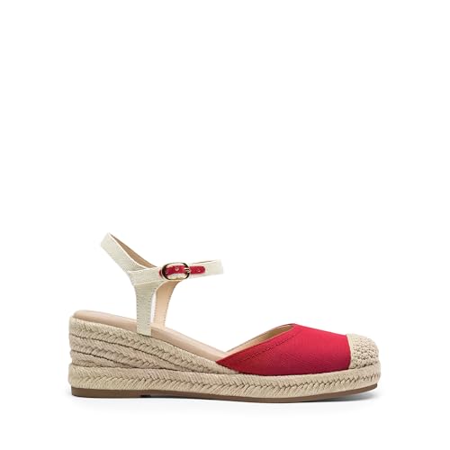 DREAM PAIRS DREAM PAIRS Women's Wedge Sandals, Closed Toe Espadrilles Platform Wedge Heels with Adjustable Ankle Straps and Comfortable Cushion Insoles,Size 10,Red,DWUMWS2518