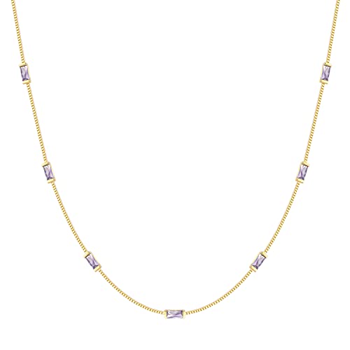 LOUISA SECRET Birthstone Necklaces for Women, 14K Gold Plated Dainty Simple Necklace, 925 Sterling Silver Birthday Anniversary Jewelry Gift for Women Mom Mother
