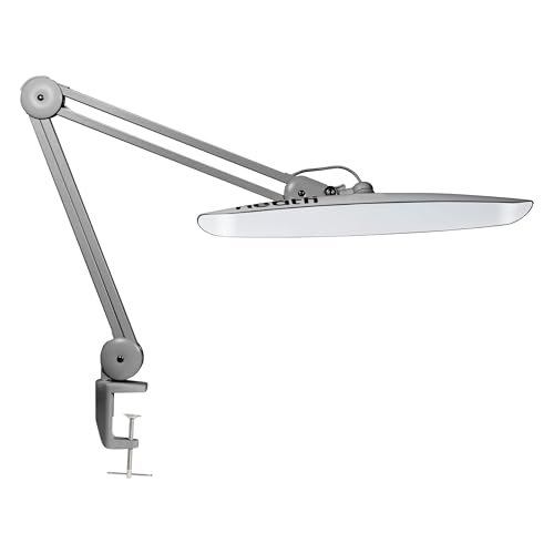 Neatfi XL 2,200 Lumens LED Desk Lamp with Clamp, 24W Bright Task Lamp, 51CM Wide, 4 Level Brightness, Dimmable, Eye-Caring LED Desk Light for Bedroom & Office (CCT with Clamp, Silver)