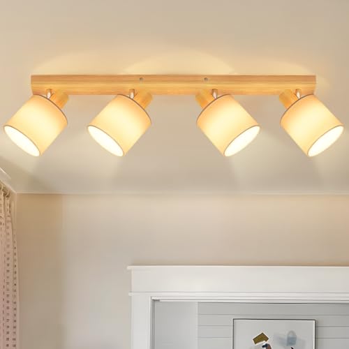 Lichtmaler Lampara Techo Salon Madera E14-4 Foco Orientable Led Interior Techo Retro Aplique Pared Rustica Industrial para Dormitorio Cocina Comedor Pasillo, Bombilla NO Incluida