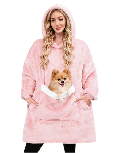 Bupekbee Wearable Blanket Hoodie Gifts for Women Men Oversized Blanket Sweatshirt Cozy Warm Fleece Blanket with Giant Pocket (Pink One Size Fits Most)