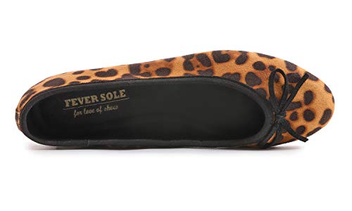 FEVERSOLE Women's Ultra Soft Colorful Memory Foam Cushioned Faux Suede Home Ballet Flats Leopard Size 7.5 M US2