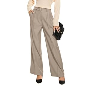FUNYYZO Wide Leg Pants Women’s High Elastic Waisted in The Back Business Work Trousers Long Straight Suit Pants