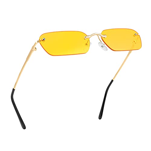 Image of FEISEDY Rimless Sunglasses Y2K Retro Small Narrow Clear Eyewear Vintage Rectangle Sunglasses for Women Men B2643