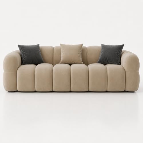 Image of FURNY Luxury Nimbus 3 Seater Bubble Cloud Sofa Set for Living Room | Boston Fabric Upholstered | Modern Cushioned Comfortable Couch for Home Office & Drawing Room | Sand Beige