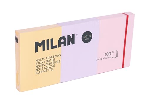 MILAN® 3 blocs 100 notas adhesivas removibles colores pastel, 38 x 50 mm