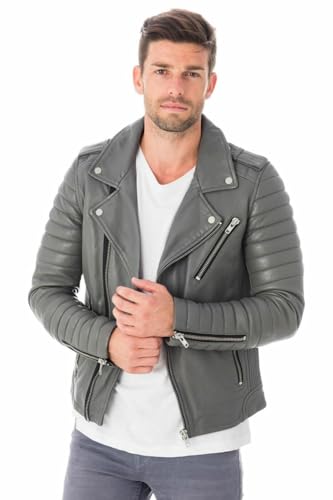 Image of Men's Lambskin Leather Bomber Biker Jacket