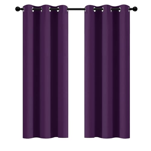 Yakamok Purple Blackout Curtains Room Darkening Thermal Insulated Grommet top Window Curtains for Living Room, 42 x 72 Inch,One Pair