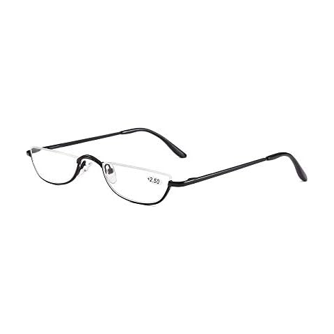 Half Frame Reading Glasses Spring Hinges for Men Women Slim Half Moon Lens Readers Metal Semi Rimless Eyewear(Black,+2.5) Cover