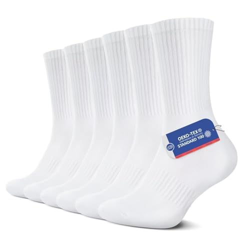 Youshow Mens Socks Size 9-12 Uk Golf Socks For Men White Sports Socks For Mens Crew Socks Men Hiking Socks For Men White Cotton Socks Men's Socks 7-11 Seamless Socks Mens 6 Pairs