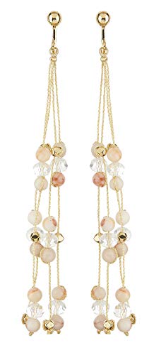 Pendientes de clip - chapado en oro pendientes con ágata rosa y cuentas de vidrio transparente - Ryo P por Bello London