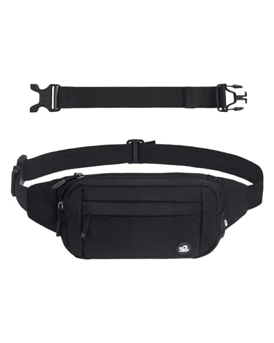 WATERFLY Bauchtasche Hüfttasche Herren Damen: Klein Gürteltasche Sport Bum Hip Bag Männer Frauen Waist Fanny Pack mit Verlängerungsgurt für Reise Wandern Hundetraining Outdoor Schwarz