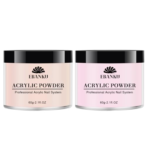 EBANKU Nude Pink Acrylic Powder, 2 * 60g/2.1oz Acrylic Powder Large Capacity Professional Acrylic Nail Powder for Nail Acrylic Extension, Nail Carving, Long-Lasting, No Nail Lamp Needed