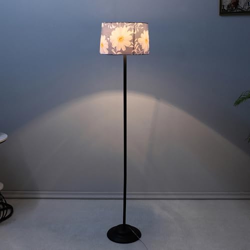 Image of tu casa Black Metal-Iron Base Foldable Floor Lamps with Narcissue Floral Print & Satin Shade for Bedroom, Living Room, Lounge, Office Area, Gifting Without Bulb for Home Decoration (Height - 53 inch)