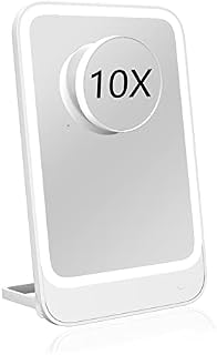 ANGNYA LED Makeup Mirror, Portable USB Rechargeable Travel Mirror with 3 Color Adjustable Lights / 10x Magnifying Mirror, Folding Vanity Mirror for Table & Wall Mounted