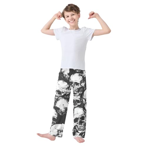 ZZXXB Skulls Print Boys Long Pants Soft Trousers Elastic Waist Kids Lounge Bottoms with Pockets S-XL3