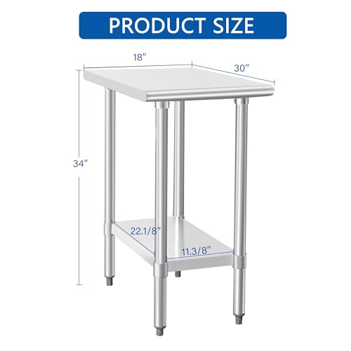 Image of HARDURA Stainless Steel Table 30X18 Inches with Undershelf and Galvanized Legs NSF Heavy Duty Commercial Prep Work Table for Restaurant Kitchen Home and Hotel