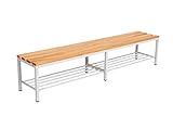 lackiertes massives Hartholz furni24 Bank Umkleidebank Sitzbank Garderobenbank Garderobensitzbank Sportraumbank Sportbank Buche Holz für Fitnessstudio mit Schuhrost/Schuhablage 200 cm x 42 cm x 40 cm