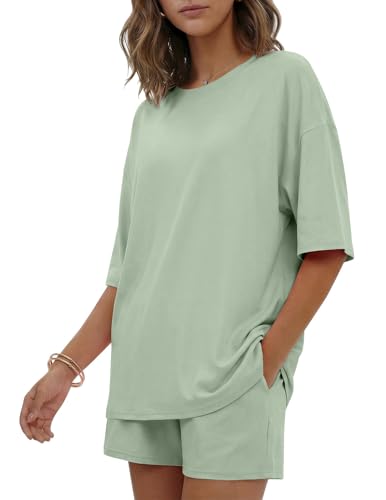 Image of Ekouaer Women's Two Piece Lounge Set Oversized Boxy T-shirt Casual Short Sets Summer Travel Matching Set 2026 Fashion