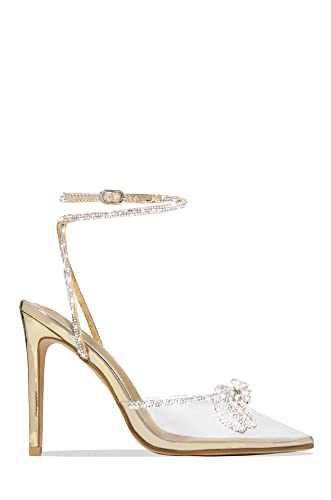 MissHeel Rhinestone Ankle Strap Clear Pumps Heels with Crystal Double Bows 3 inch2
