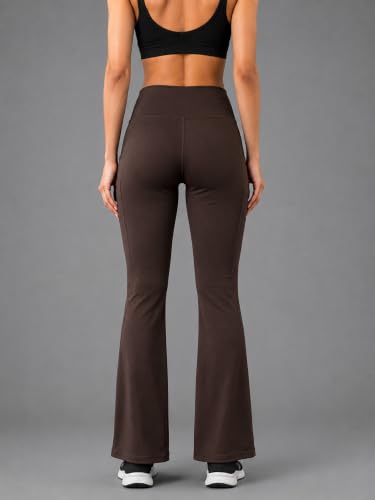 Image of CHKOKKO Gym Pants for Women Workout High Waist Flared Yoga Pants for Woman with Side Pocket Quick Dry Body Fit Stretchable Sports Leggings Trousers Activewear Lower
