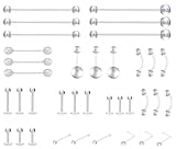 Clear Piercing Retainers for Surgery - Plastic Nipple Rings, Nose Retainer Kit Belly Button Jewelry Bioflex Earrings, Septum, Lip, Tragus, Industrial Bars