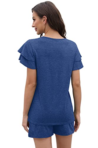Image of WIHOLL Summer Outfits for Women 2 Piece Short Sleeve V Neck Lounge Sets Casual
