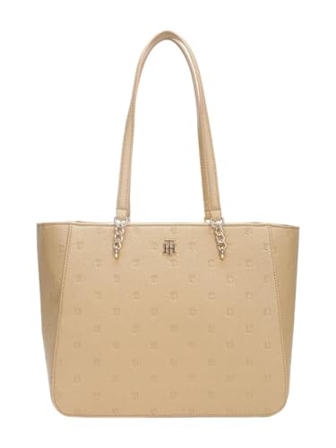 Logo Khaki Polyurethane Tote Bag