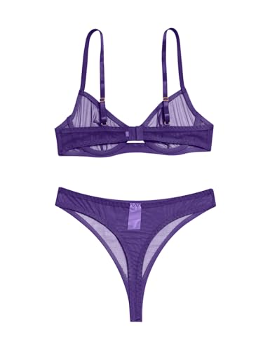 Image of Lilosy Sexy Mesh Sheer Underwire Push Up Lingerie Set Lingerie Set