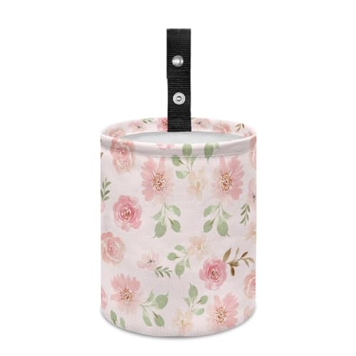 Image of Pink Cute Flower Car Garbage Bin Collapsible Hanging Portable Waterproof Waste Basket Car Accessories Interior for Car SUV Trucks