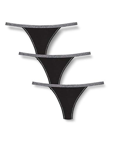 Iris & Lilly Cotton Lurex Thong, Black, 12 (Size: Medium), Pack of 3