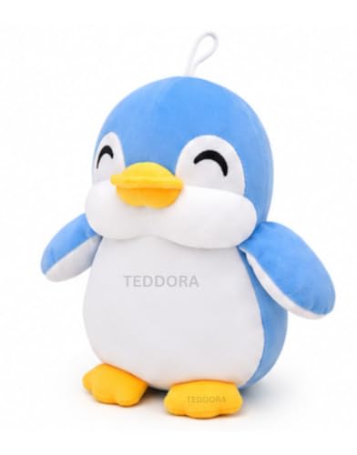 Image of Happy Penguin Soft Toy for Girls Boys Kids, Sky Blue, Animal Plush Stuffed Baby Teddy Gift Birthday, 28 cm