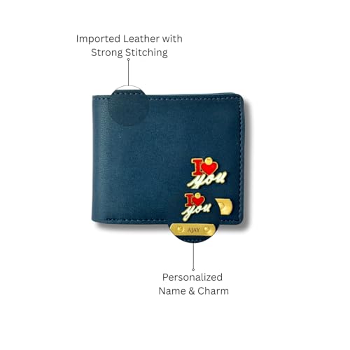 Image of Thebaegift Men's Personalized Wallet I Customized Slim Stylish Leather Purse with Name & Charm I Unique Birthday Anniversary Gift for Men Boy Love Husband Employees Clients (Blue IMP)