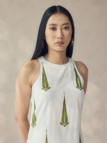 Image of FIORRA Women's Off-White Printed Cotton Sleeveless Kurta Set