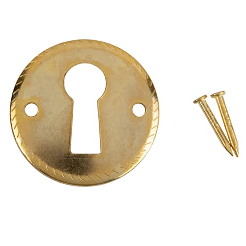 Traditional Round Brass Decorative Keyhole Cover | Diameter: 1" | Keyhole Escutcheon Plate for Cabinet Door, Dresser Drawers, Desk | Antique, Modern Furniture Hardware | KC22-SB